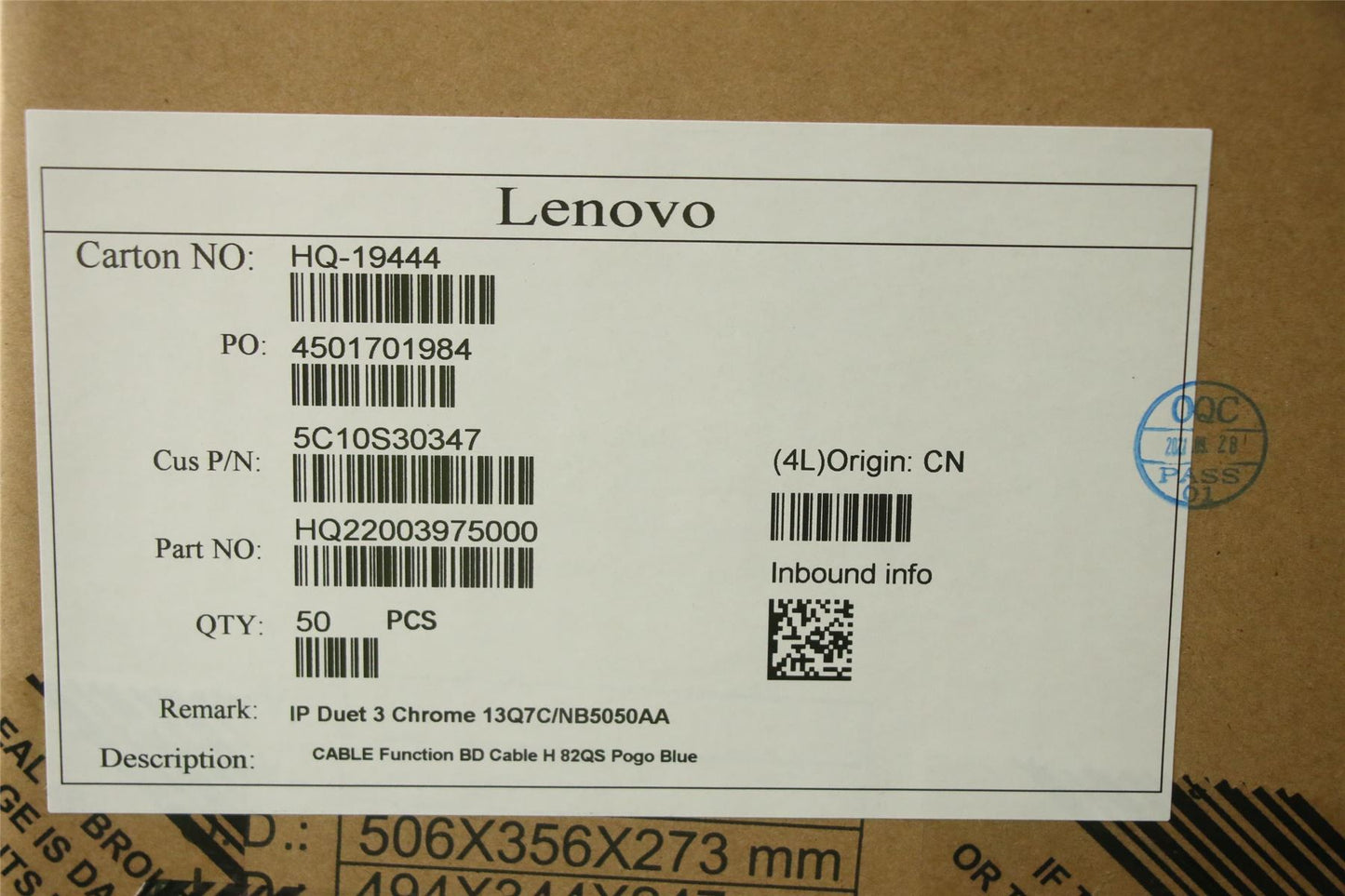 Lenovo Function BD Cable H 82QS Pogo Blue 5C10S30347