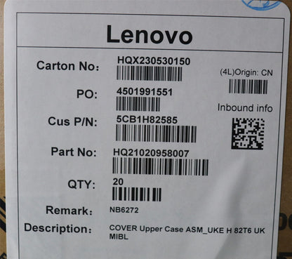Lenovo Upper Case ASM_UKE H 82T6 UK MIBL 5CB1H82585