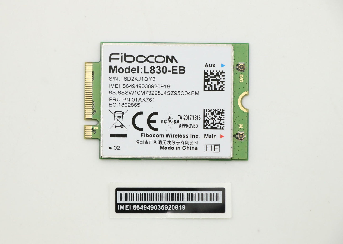 Lenovo Wireless, WAN, FBC, L830-EB Board 01AX761