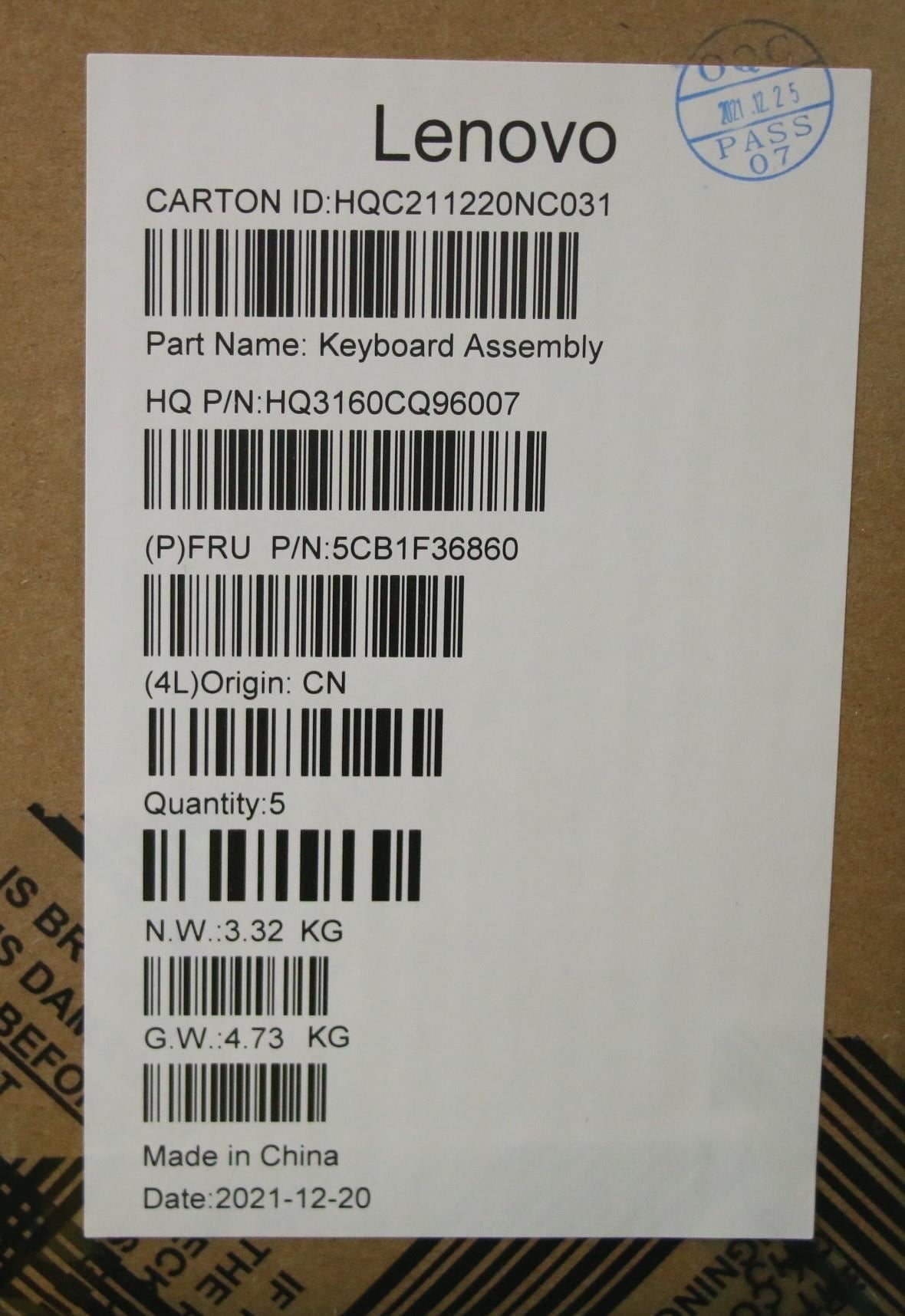 Lenovo Upper Case ASM_JPN H 82QQ SG_DIS 5CB1F36860