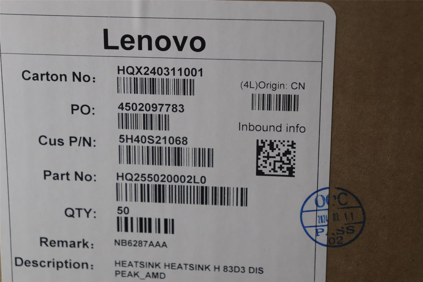 Lenovo HEATSINK HEATSINK H 83D3 DIS PEAK_AMD 5H40S21068