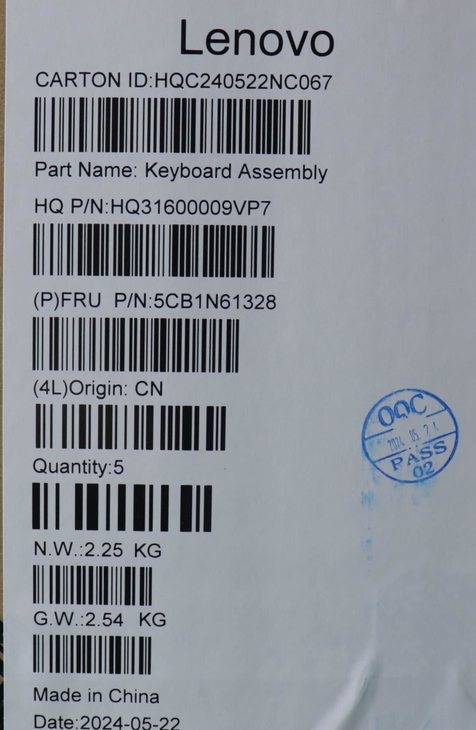 Lenovo Upper Case ASM_SPA H83DR LG GY 5CB1N61328
