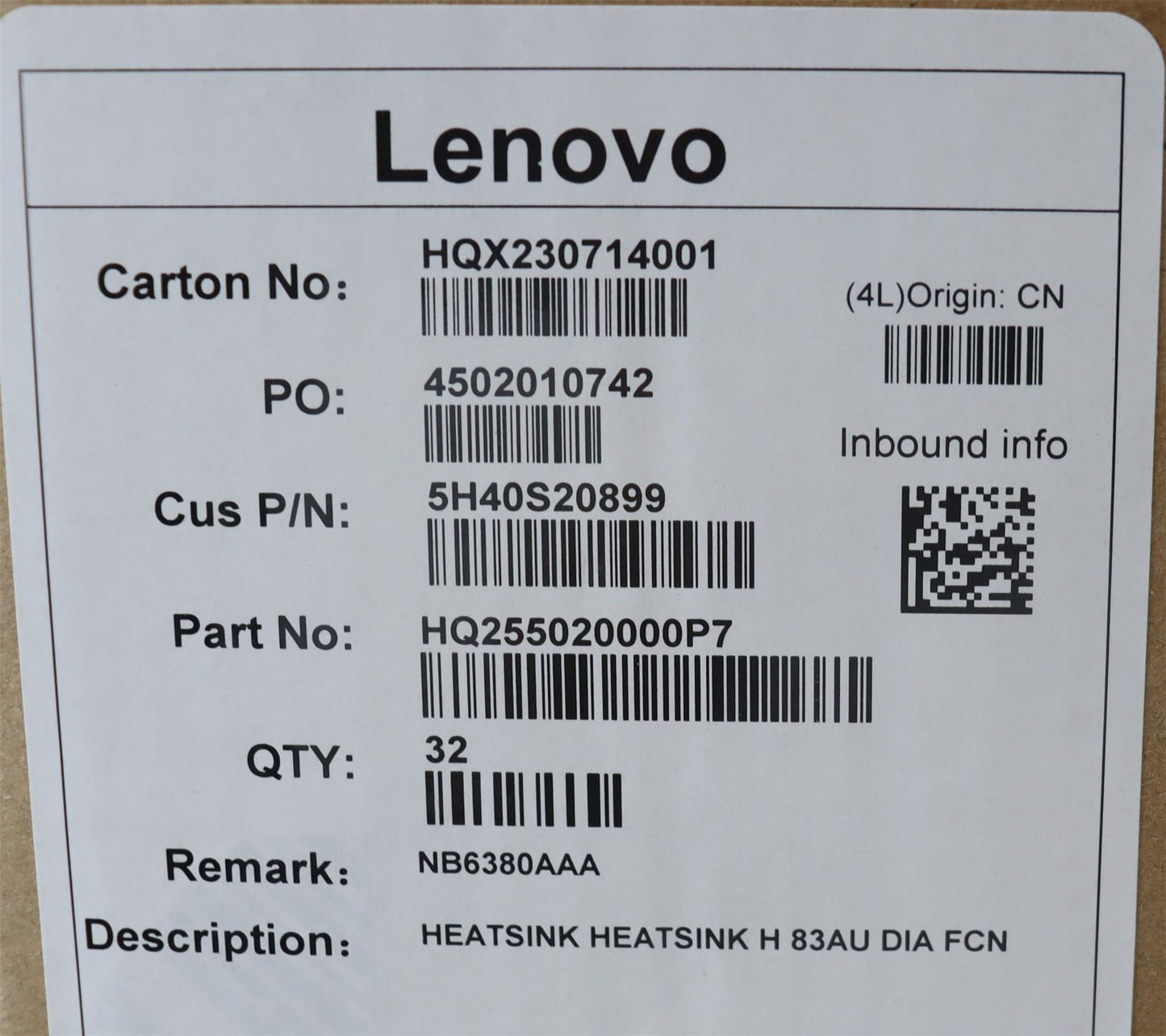 Lenovo 5H40S20899 HEATSINK HEATSINK H 83AU DIA FCN