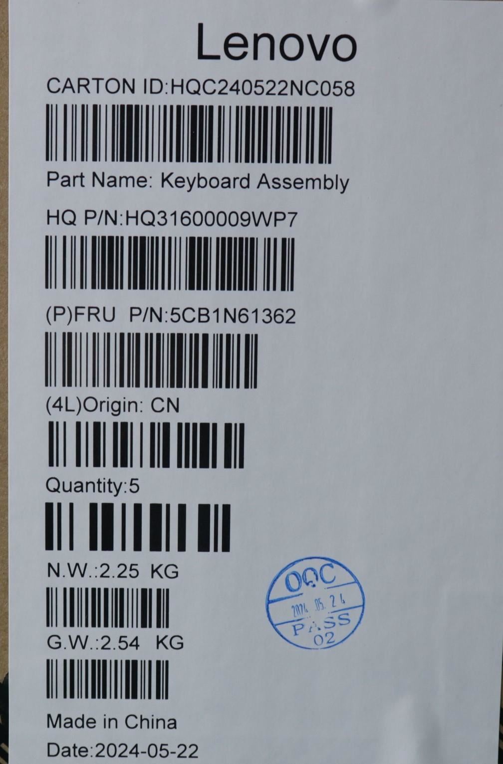 Lenovo Upper Case ASM_POR H83DR CB STO GY 5CB1N61362