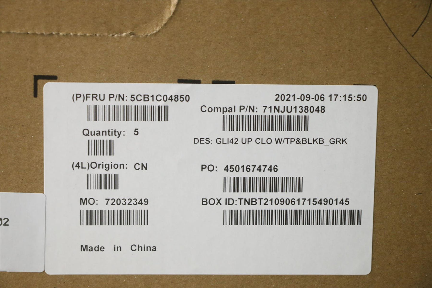 Lenovo UpperCaseASM_GRE C82L3 CloBL 5CB1C04850