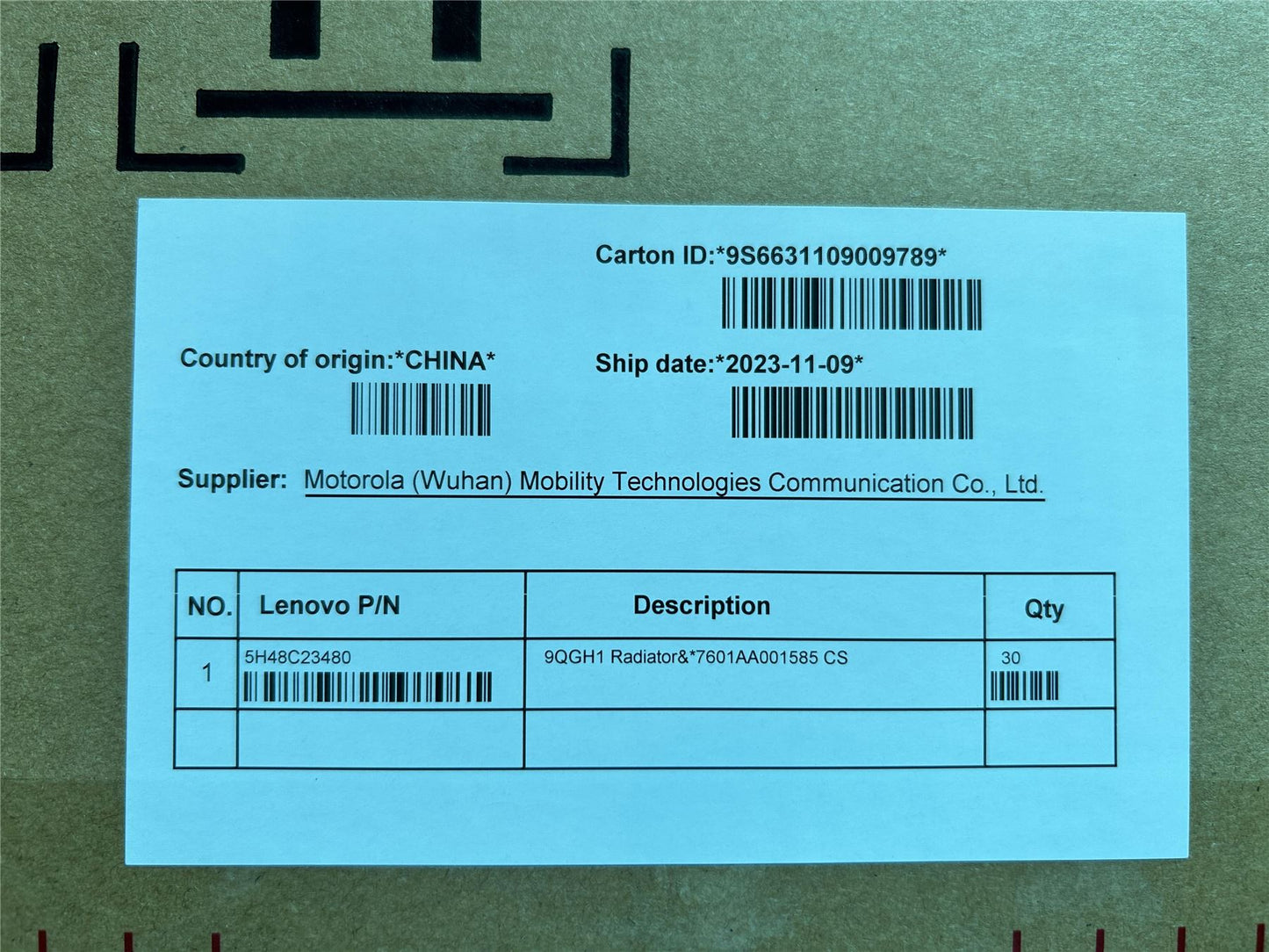 Lenovo 9QGH1 Radiator&*7601AA001585 CS 5H48C23480