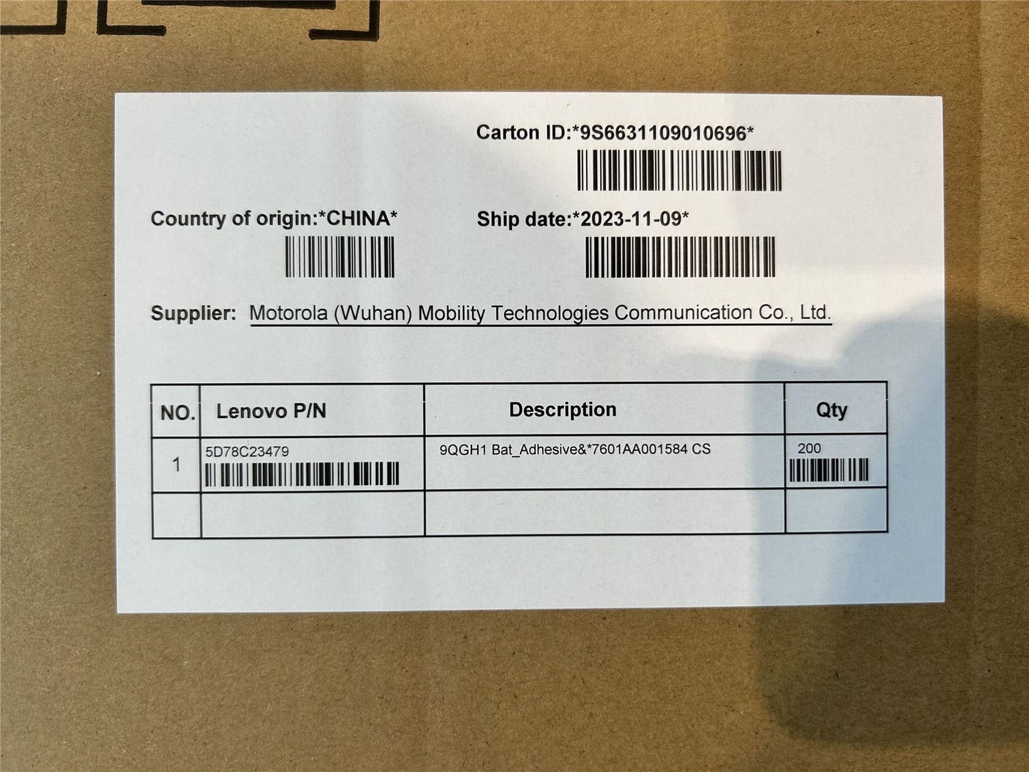 Lenovo 9QGH1 Bat_Adhesive&*7601AA001584 CS 5D78C23479