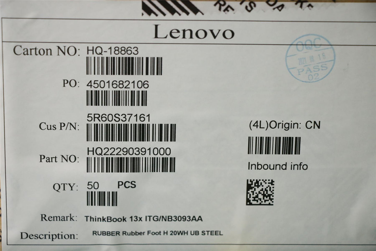 Lenovo RUBBER Rubber Foot H 20WH UB STEEL 5R60S37161