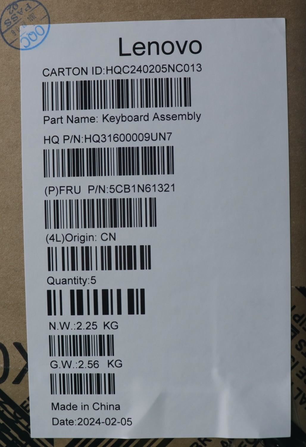 Lenovo Upper Case ASM_CZE/SLKH83DRLGSTOGY 5CB1N61321
