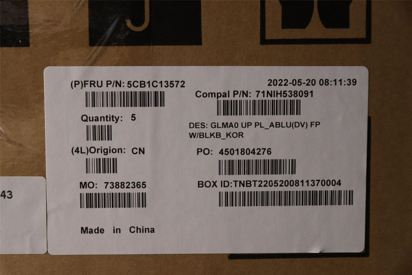 Lenovo Upper C82LM PL_ABLUD FP BLKB_KOR 5CB1C13572