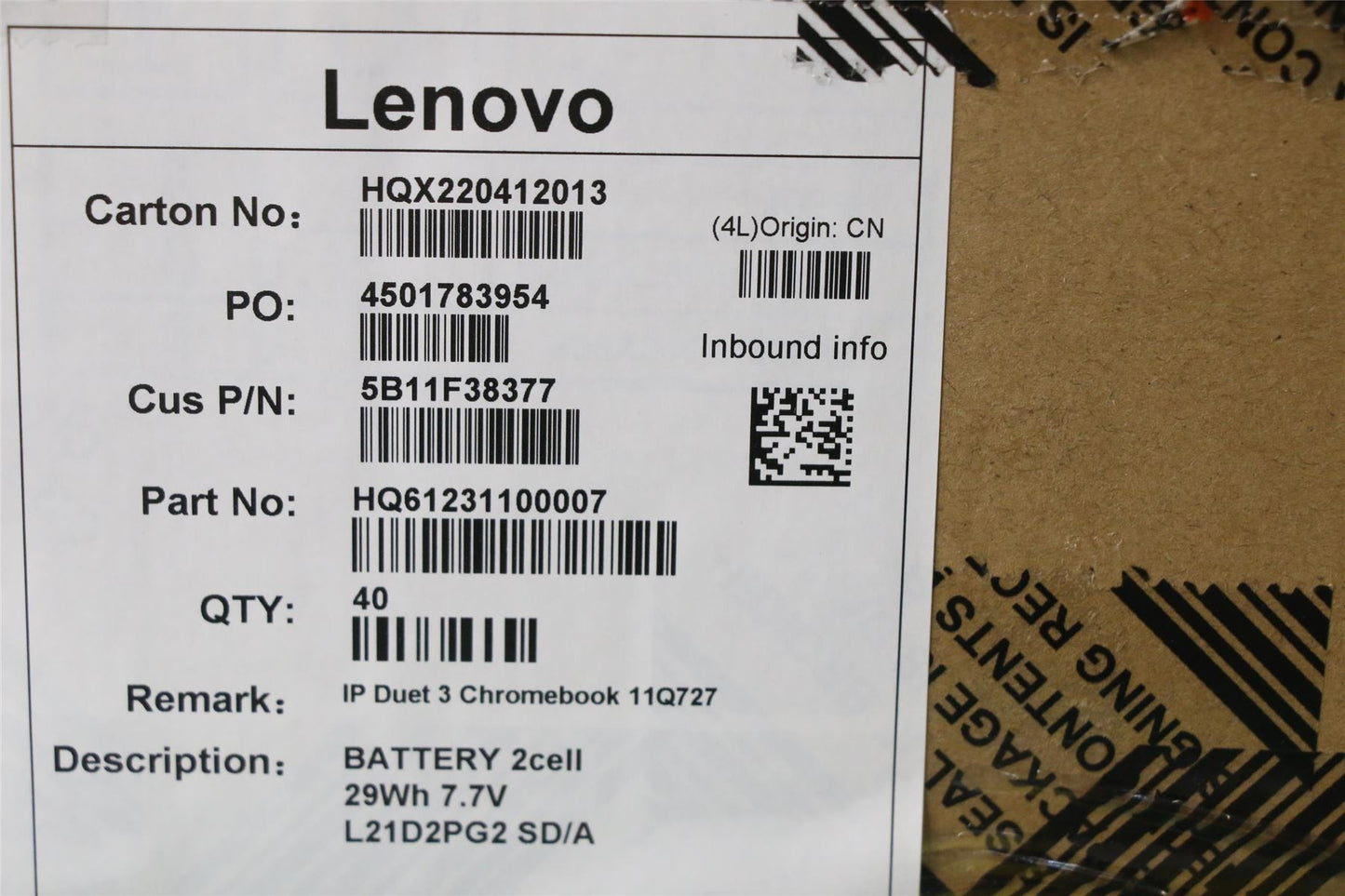 Lenovo BATTERY 2cell 29Wh 7.7V L21D2PG2 SD/A 5B11F38377