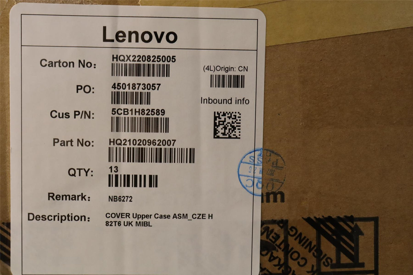 Lenovo Upper Case ASM_CZE H 82T6 UK MIBL 5CB1H82589