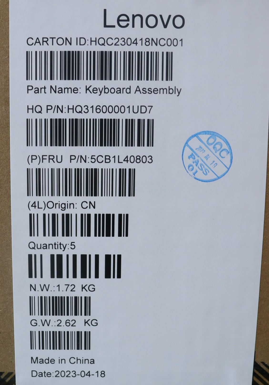 Lenovo Yoga 7 14IRL8 Keyboard Palmrest Top Cover Hungarian Storm Grey 5CB1L40803