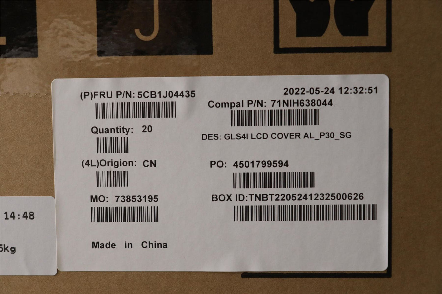 Lenovo LCD Cover C 82SD AL_3.0t_SG 5CB1J04435