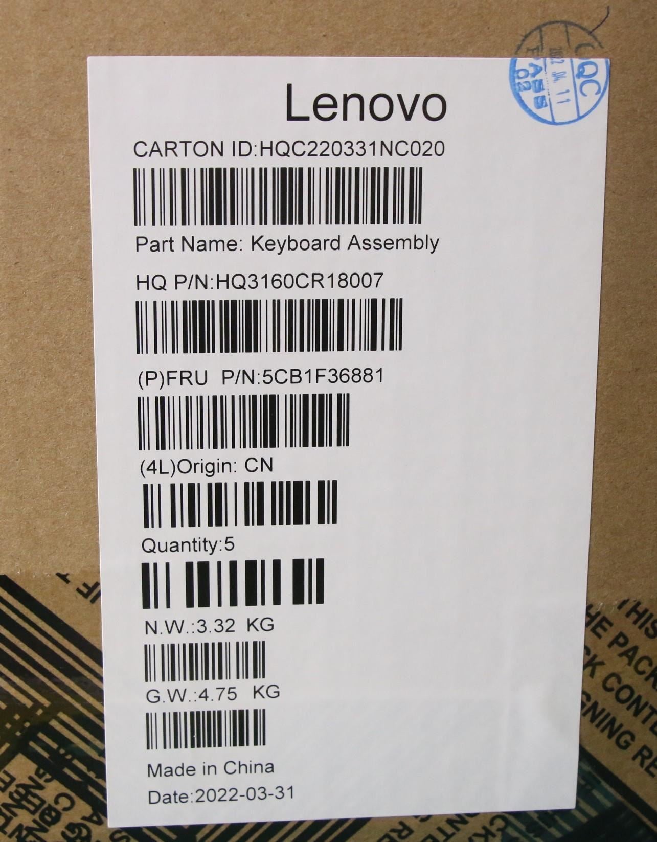 Lenovo IdeaPad 7 16ACH6 Palmrest Cover Touchpad Keyboard US Euro 5CB1F36881