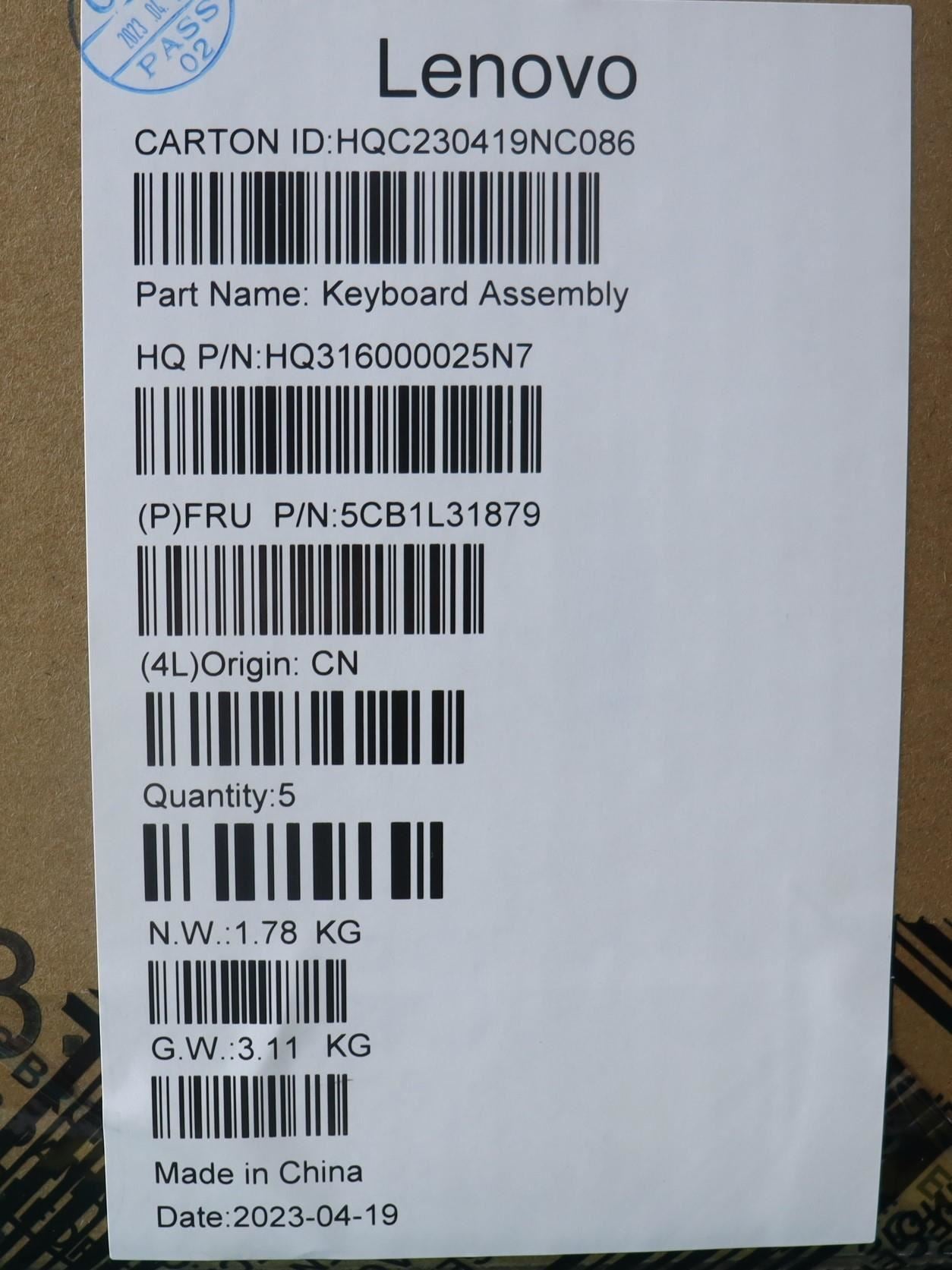 Lenovo Upper Case ASM_NORDIC H82YNNFPSTGY 5CB1L31879