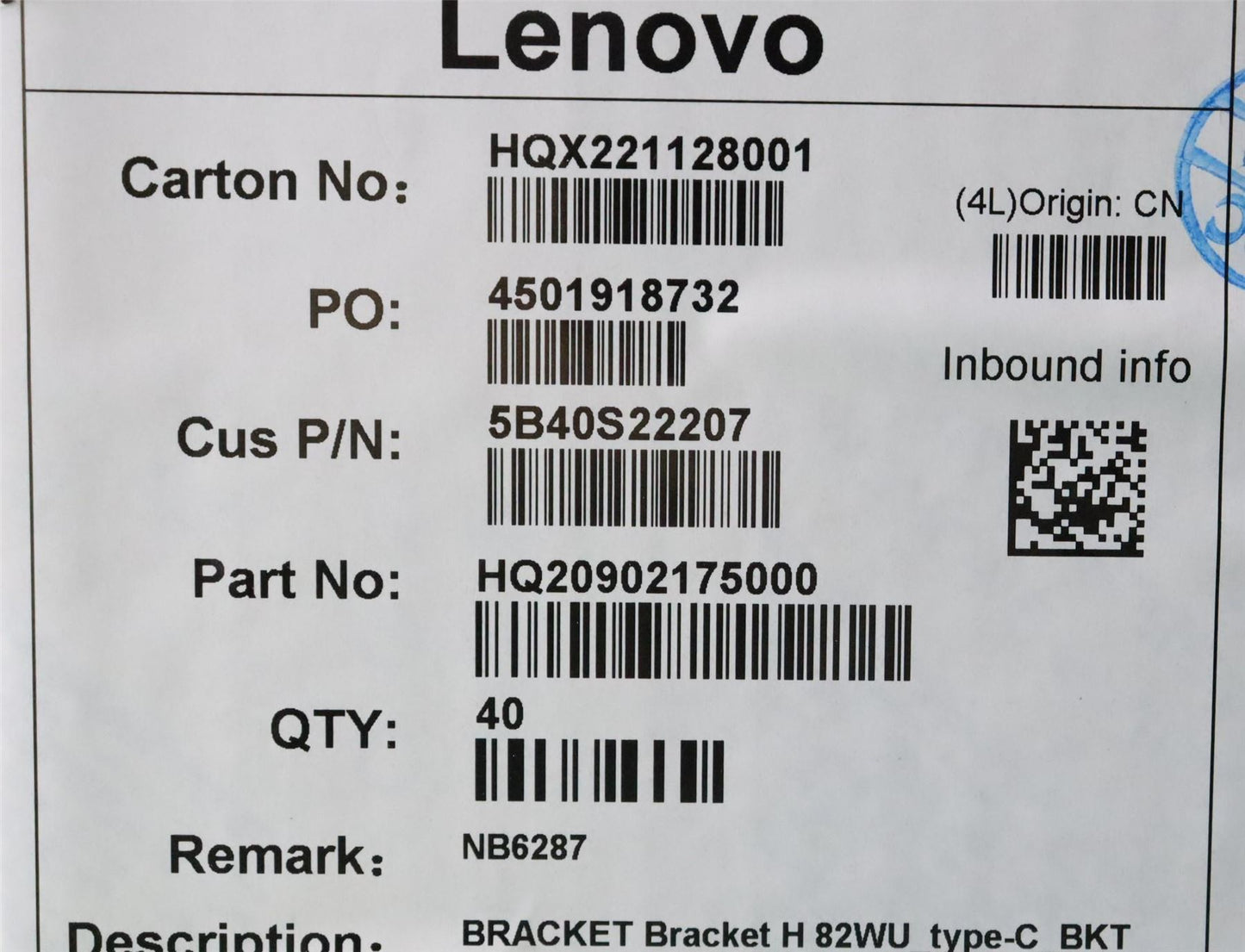 Lenovo Bracket H 82WU_type-C_BKT 5B40S22207
