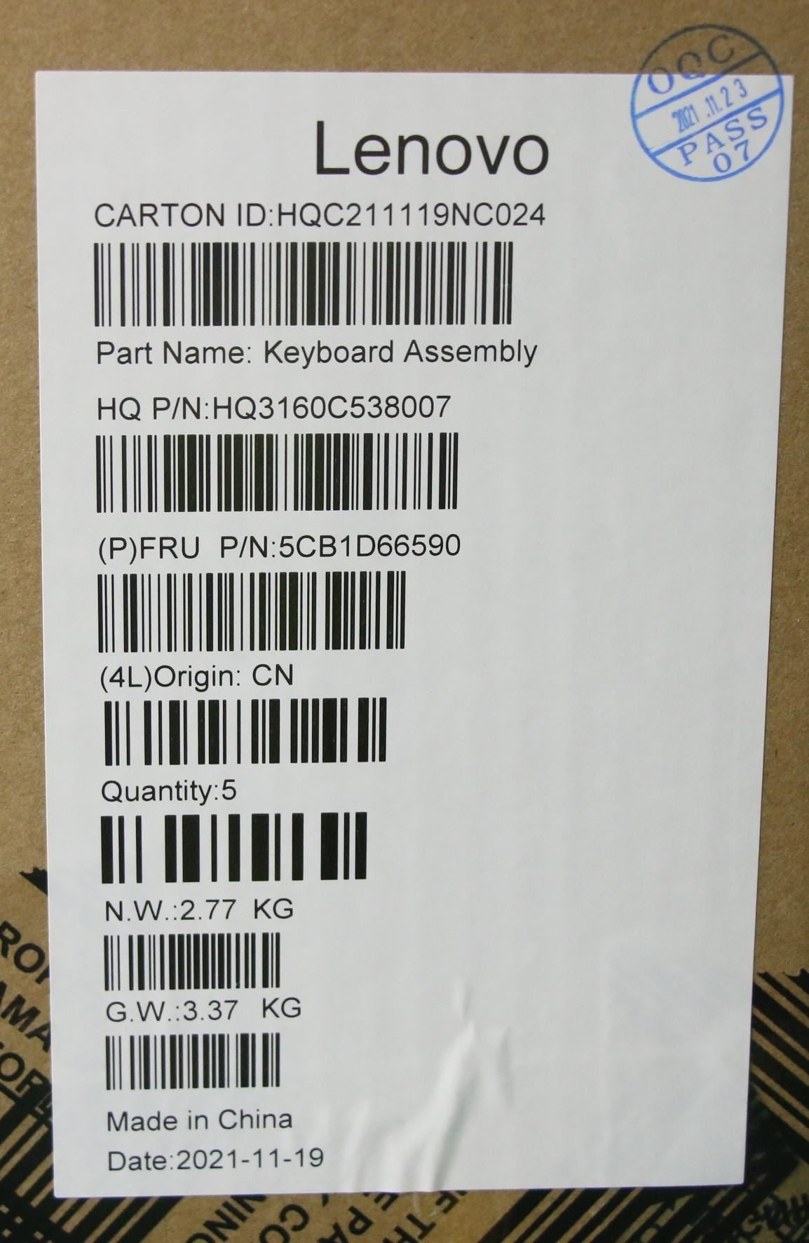 Lenovo ThinkBook 13x ITG Palmrest Cover Touchpad Keyboard Belgian 5CB1D66590