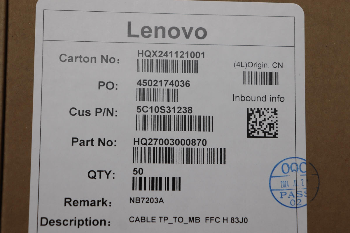 Lenovo TP_TO_MB H 83J0 FFC Cable 5C10S31238