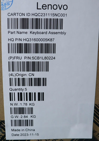 Lenovo Upper Case ASM_PORH82Y8TT PS 5CB1L80224