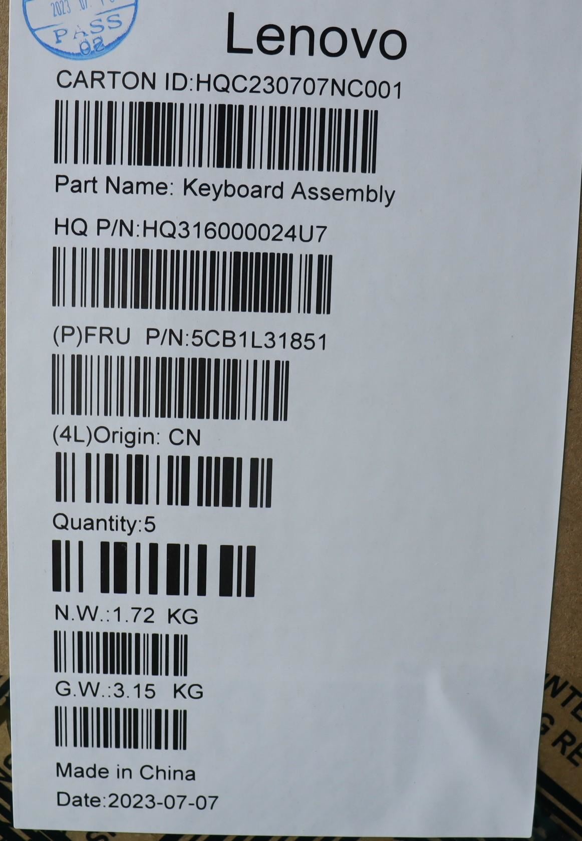 Lenovo Upper Case ASM_SPA H 82YN FP STGY 5CB1L31851