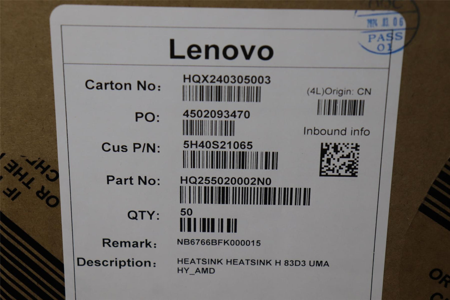 Lenovo HEATSINK HEATSINK H 83D3 UMA HY_AMD 5H40S21065