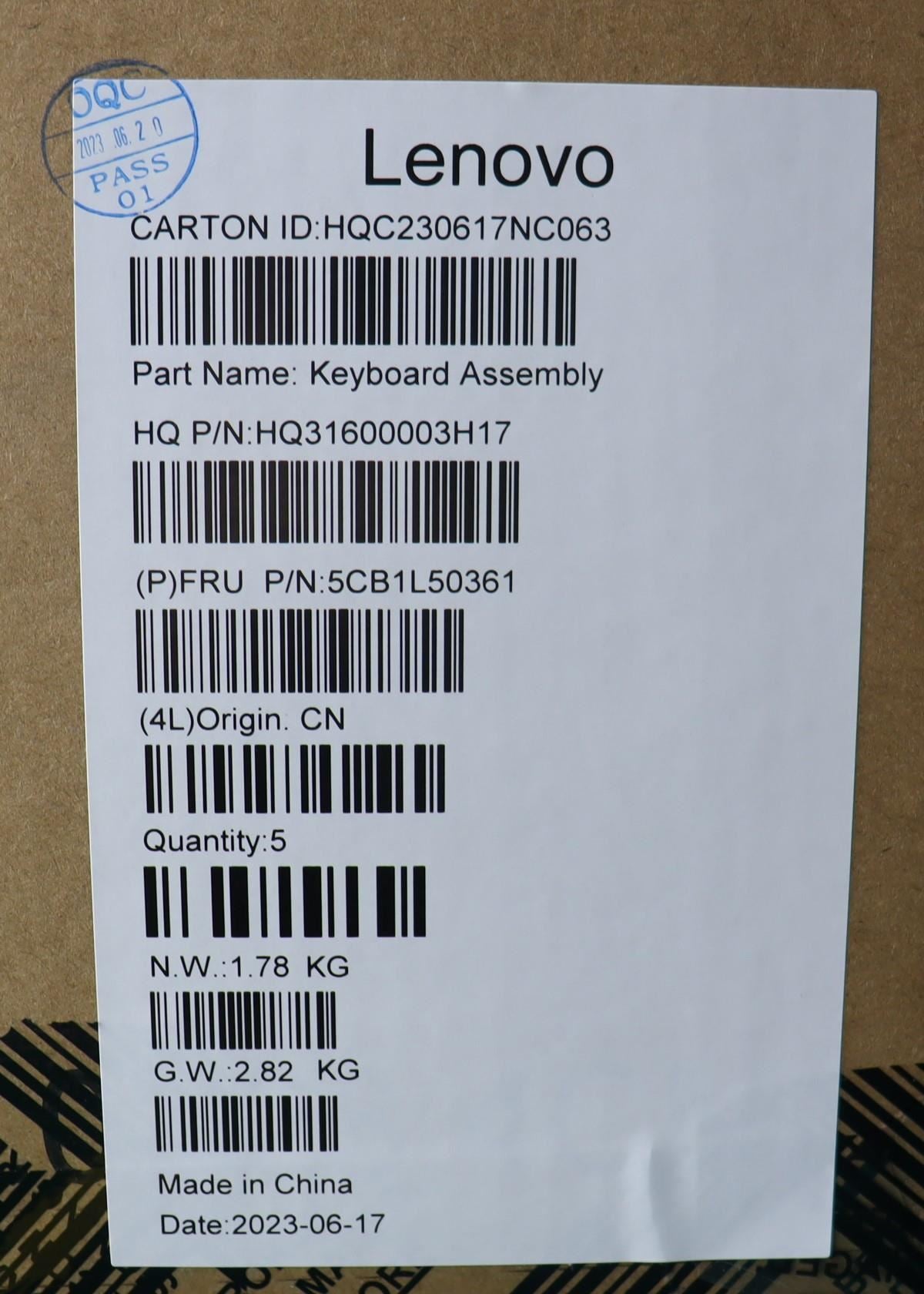 Lenovo Upper Case ASM_UKE H 83AU TT PS 5CB1L50361