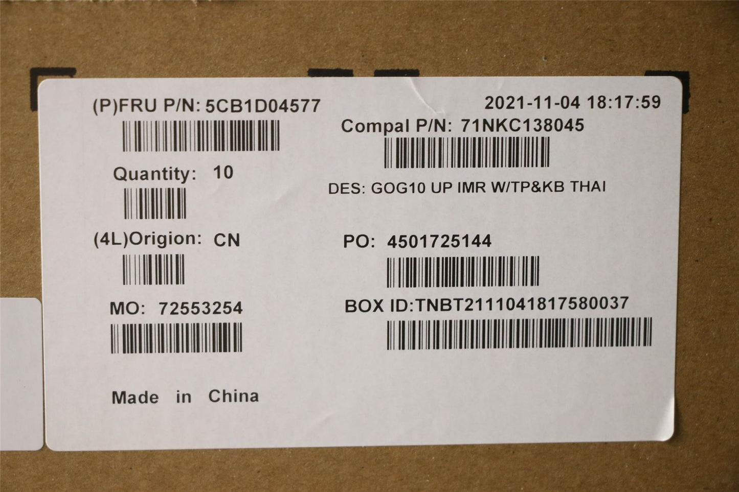 Lenovo COVER Upper Case ASM_THAI C 82K1 5CB1D04577