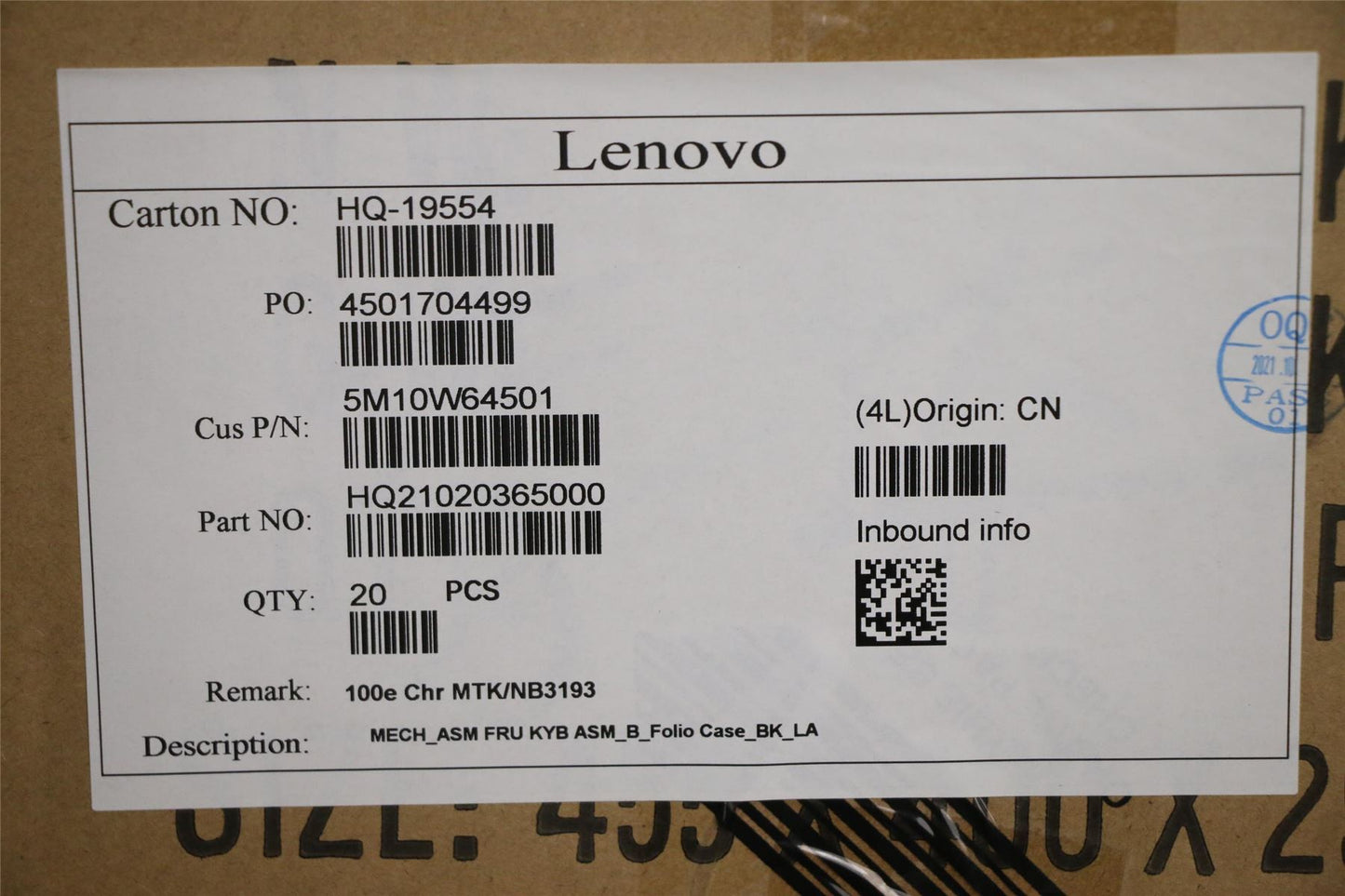 Lenovo MECH_ASM FRU KYB ASM_B_Folio Case_BK_LA 5M10W64501