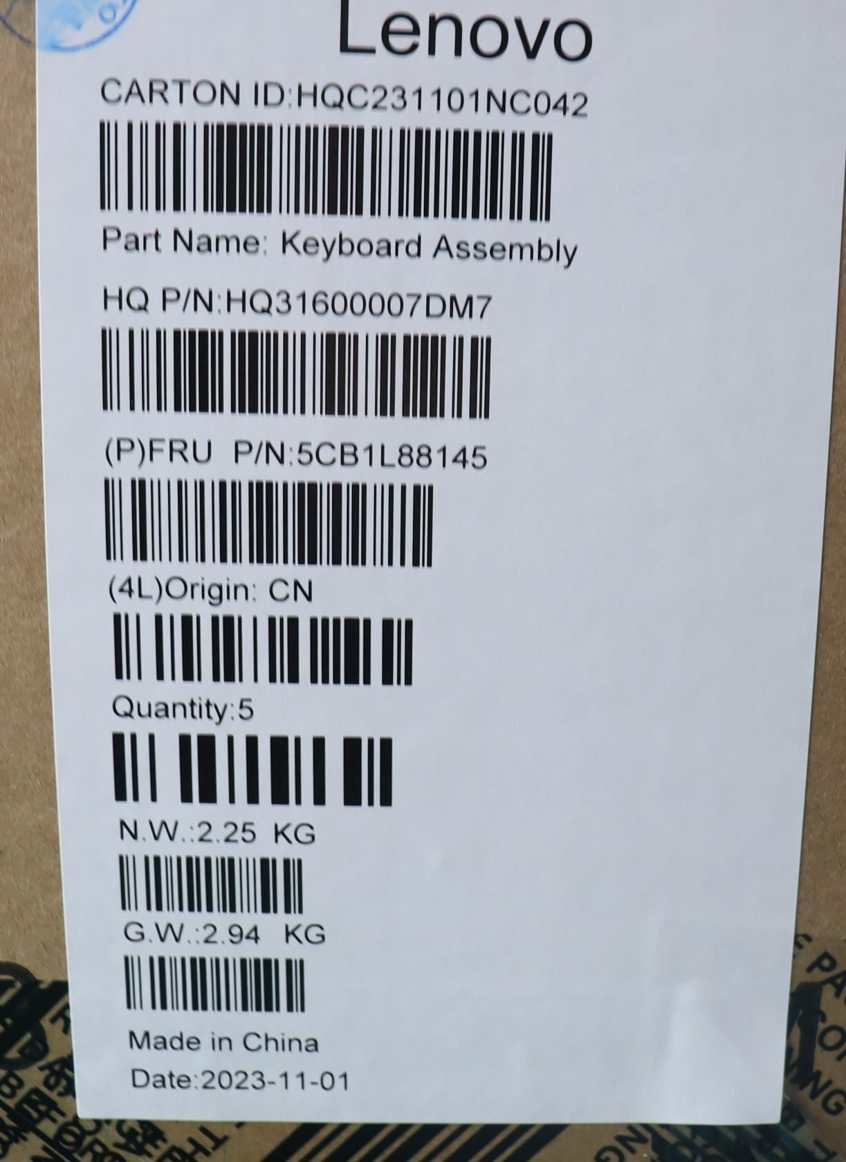 Lenovo COVER Upper Case ASM_UKE_H 83E0_NFP_STGY 5CB1L88145