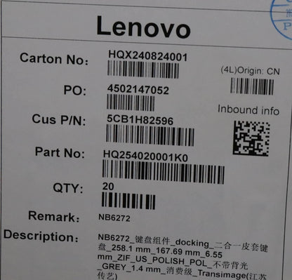 Lenovo Upper Case ASM_POL H 82T6 US STGY 5CB1H82596