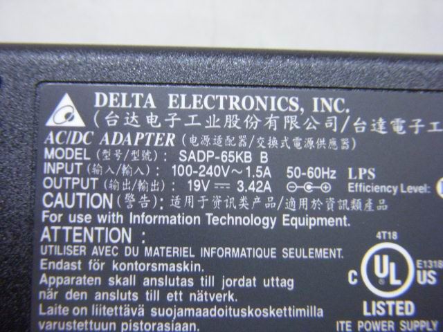 Lenovo Delta SADP-65KB B NB ADAPTER/B 19V 3.42A AC Charger Adapter 36000871