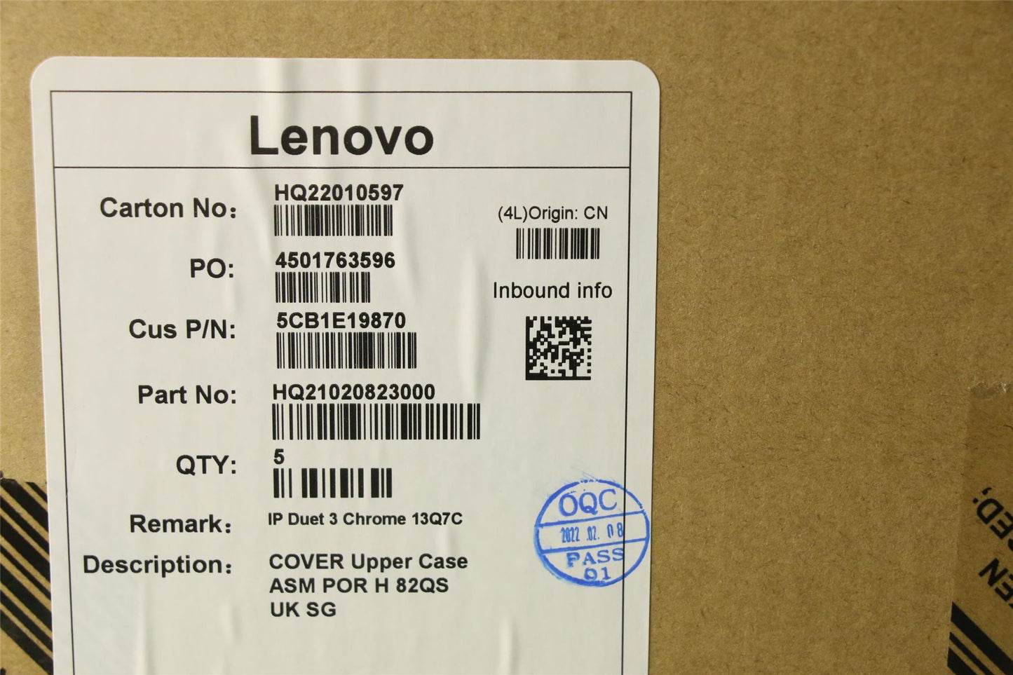 Lenovo Upper Case ASM POR H 82QS UK SG 5CB1E19870