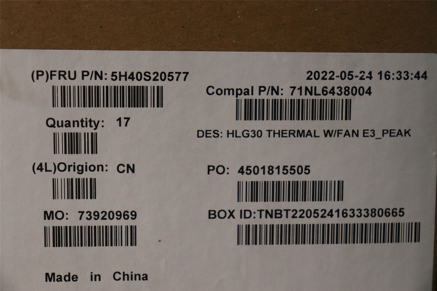 Lenovo Thermal module C 82S9 E3_FO 5H40S20576