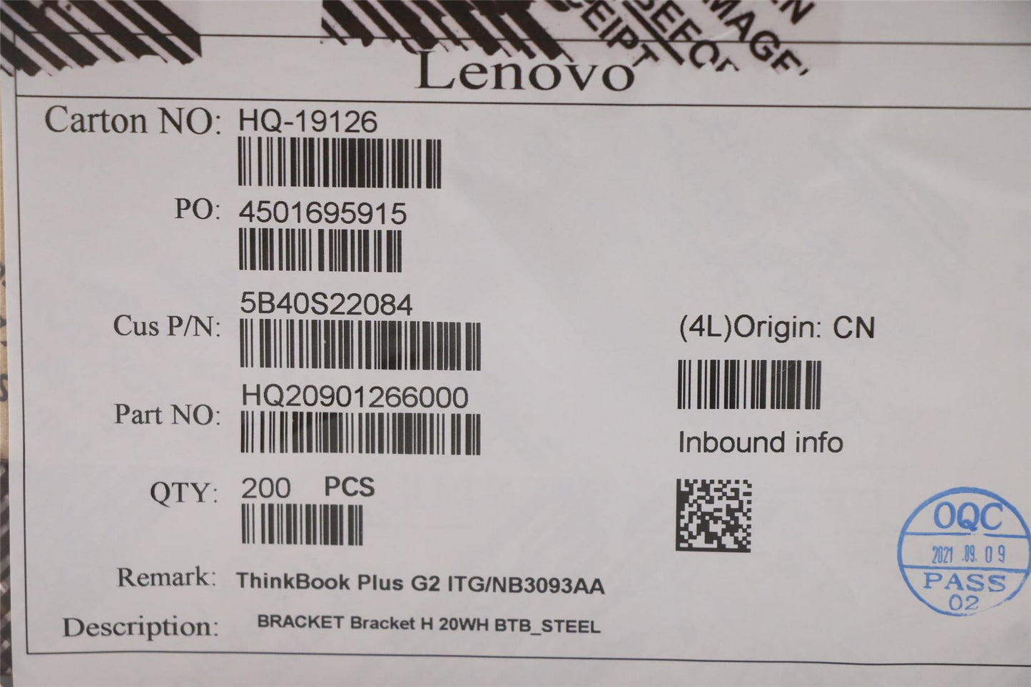 Lenovo Bracket H 20WH BTB_STEEL 5B40S22084