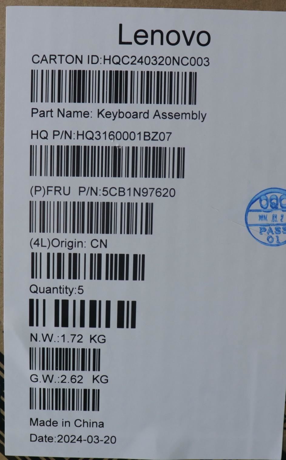 Lenovo UpperCaseASM RUS H83DJ FP SG 5CB1N97620