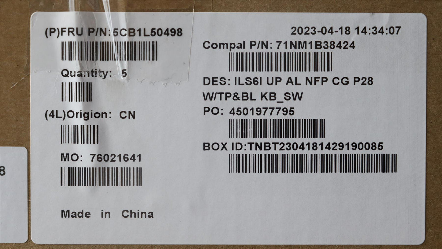 Lenovo UpCase_SWS C82XF NFP CG BL ALDF 5CB1L50498