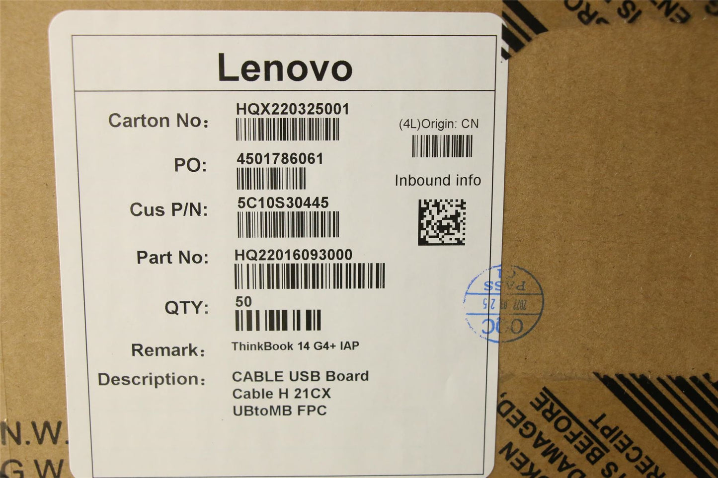 Lenovo USB Board Cable H 21CX UBtoMB FPC 5C10S30445