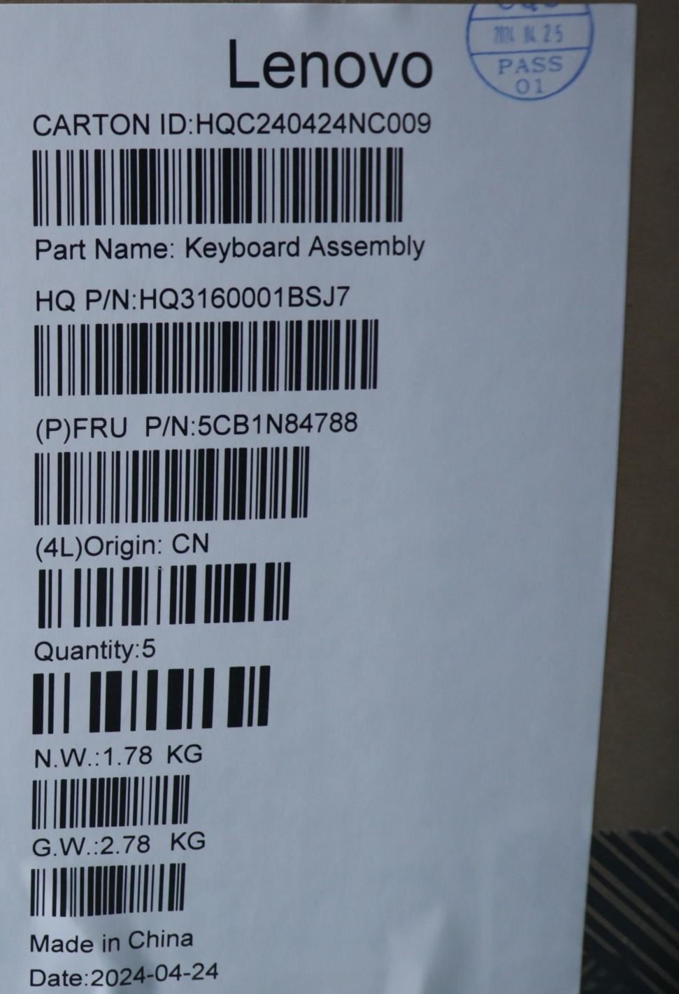 Lenovo UpperCase ASM NORDIC H 83E3 TT PST 5CB1N84788