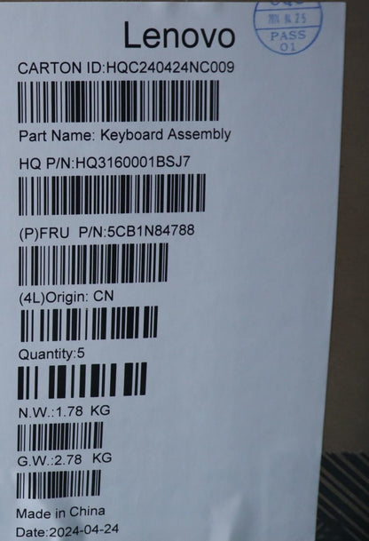 Lenovo UpperCase ASM NORDIC H 83E3 TT PST 5CB1N84788