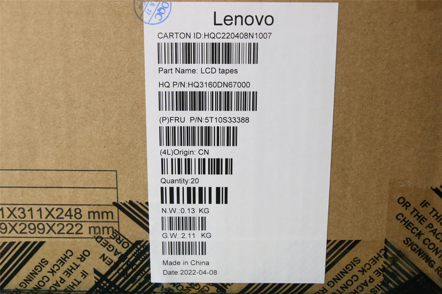 Lenovo 5T10S33388 TAPE Removable Tape H 21CX(L+R)*5_flat