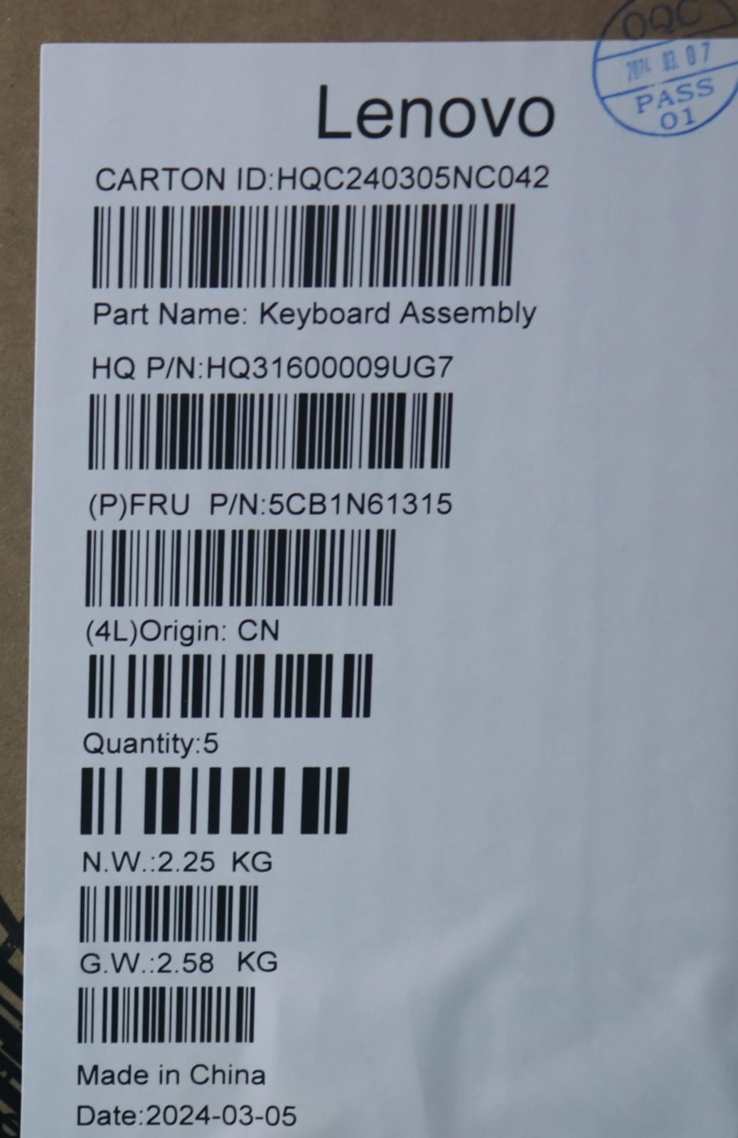 Lenovo Upper Case ASM_NORDICH83DRLGSTOGY 5CB1N61315