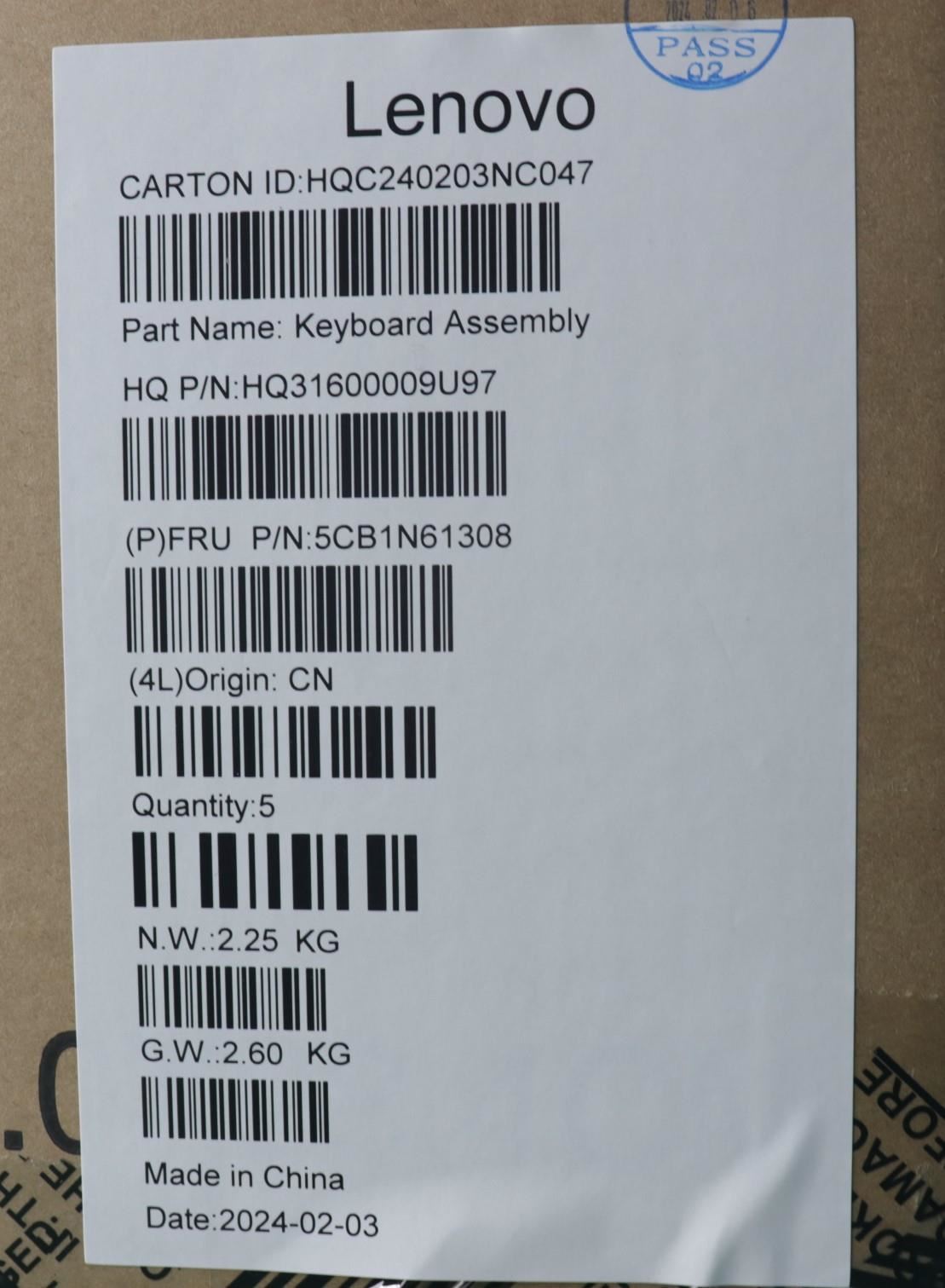 Lenovo Upper Case ASM_GER H83DR LG STO GY 5CB1N61308