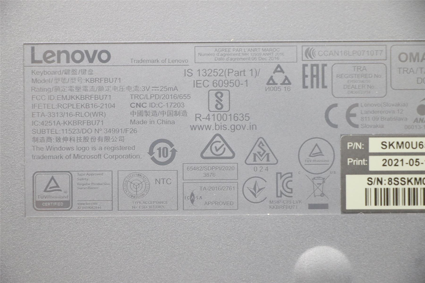 Lenovo WL KM GY_GYW ITA 141, Primax 5KM0U87448