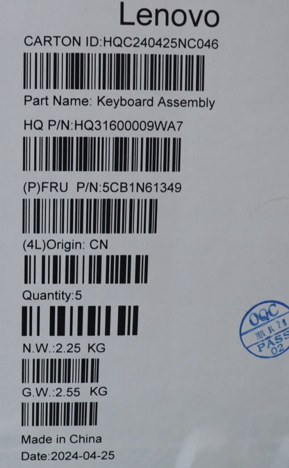 Lenovo UpperCase ASM_EURO ENG H83DR LG GY 5CB1N61349
