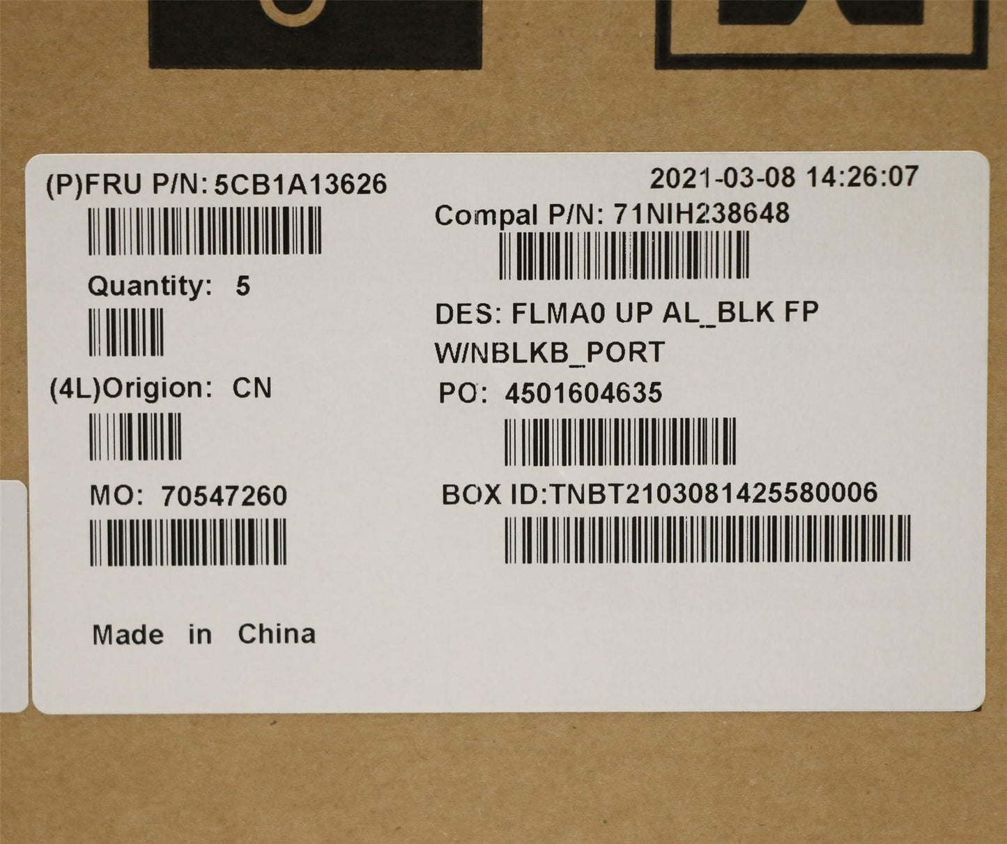 Lenovo Upper C81YM AL_BLK FP NBLKB_PORT 5CB1A13626