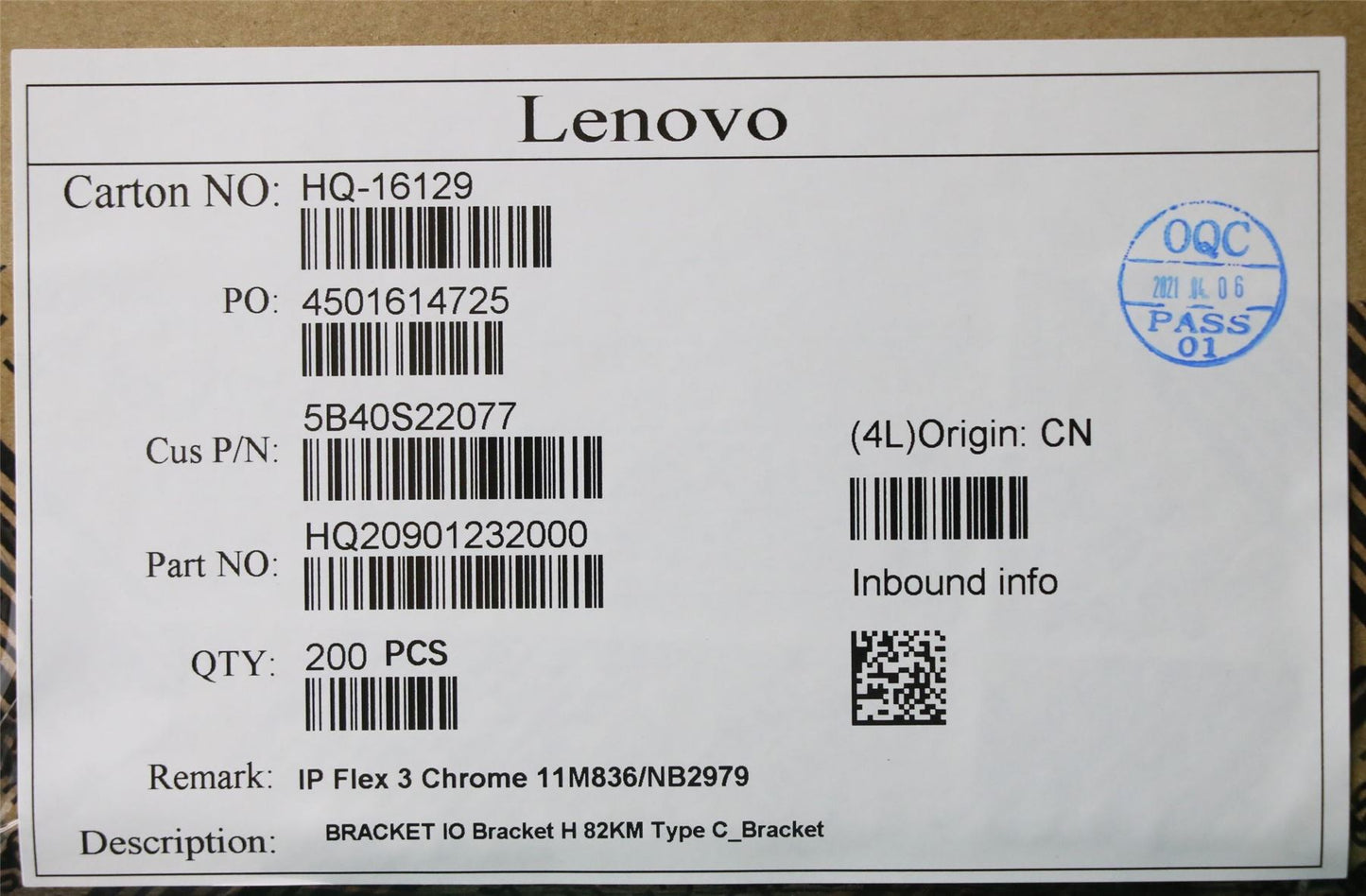 Lenovo 5B40S22077 IO Bracket H 82KM Type C_Bracket