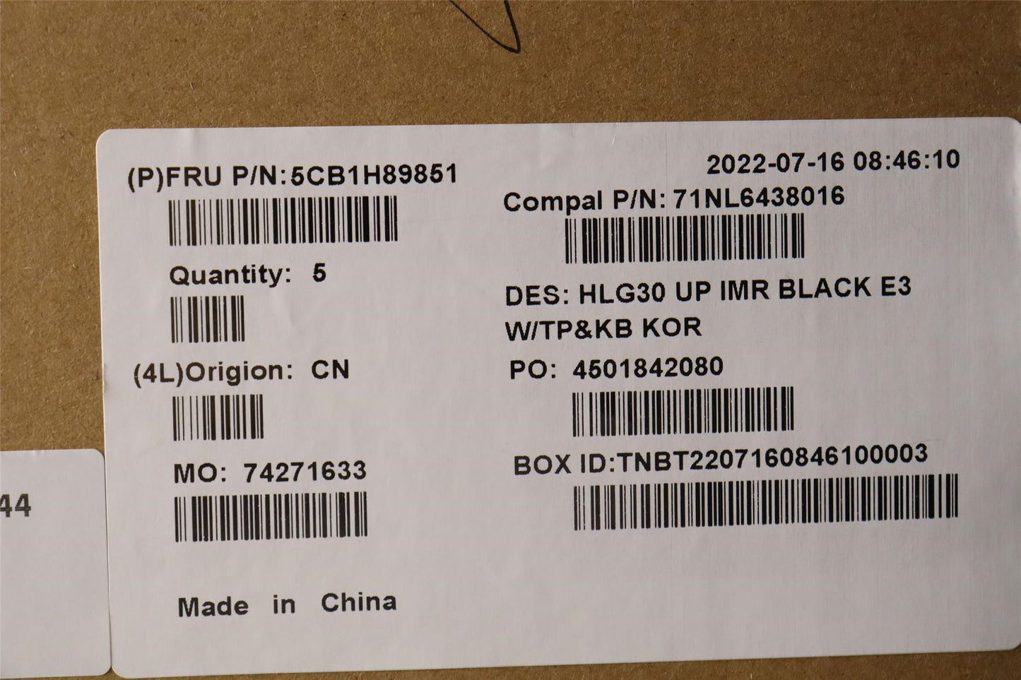Lenovo UpperCaseASM_KOR C82S9 E3 BLA 5CB1H89851