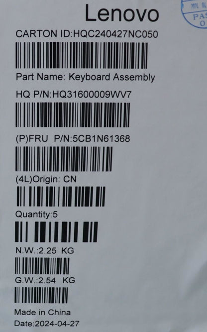Lenovo Upper Case ASM_FRA H83DR CB STO GY 5CB1N61368
