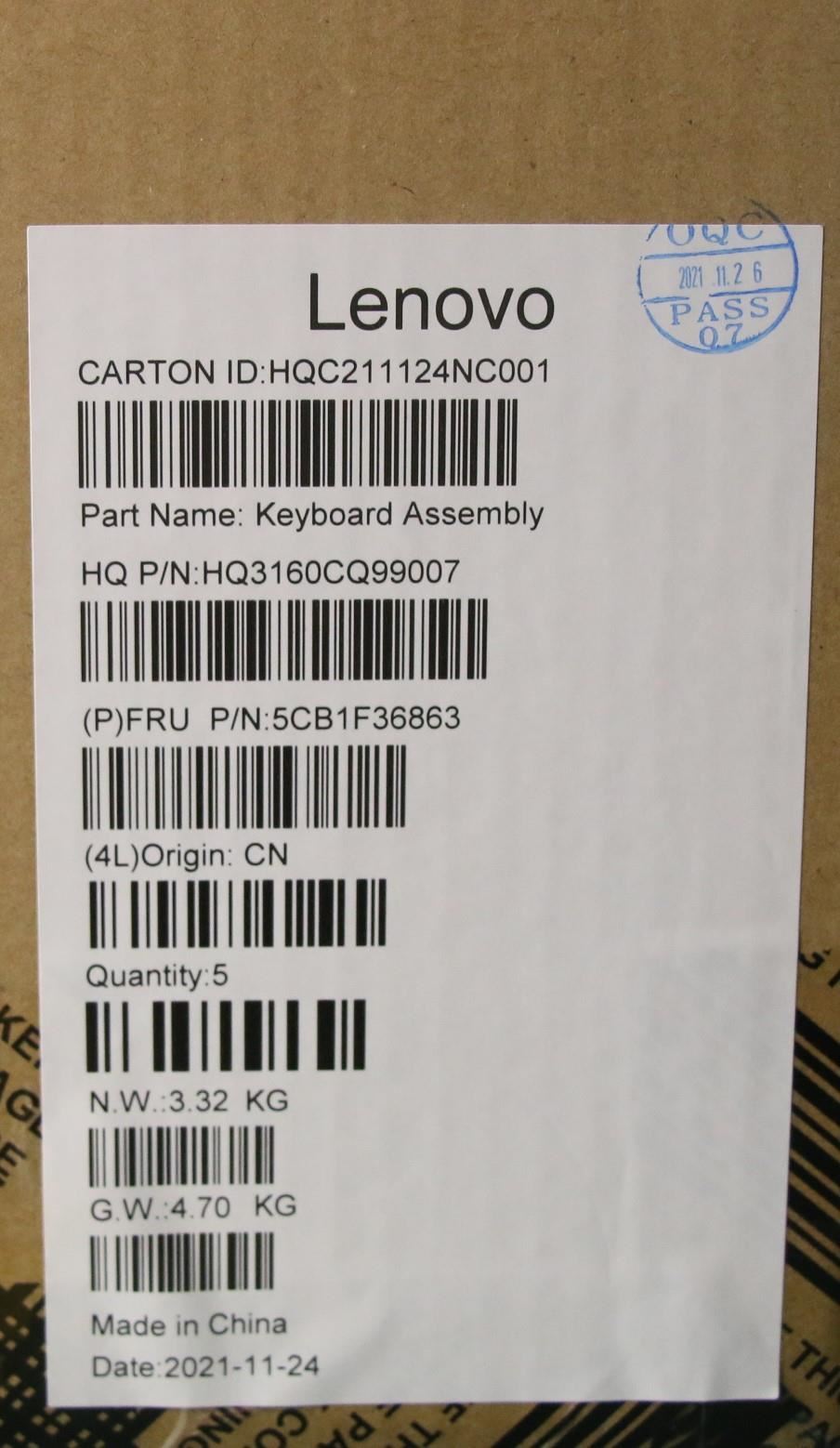 Lenovo IdeaPad 7 16ACH6 Palmrest Cover Touchpad Keyboard Nordic 5CB1F36863